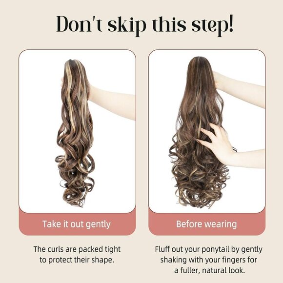 Ponytail Extension High Temperature Fiber 24 Inch Curly Wavy Dark Brown Long main image 7